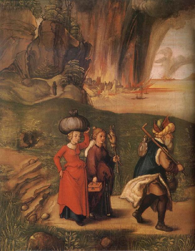 Albrecht Durer Lot flees with his family from sodom Spain oil painting art